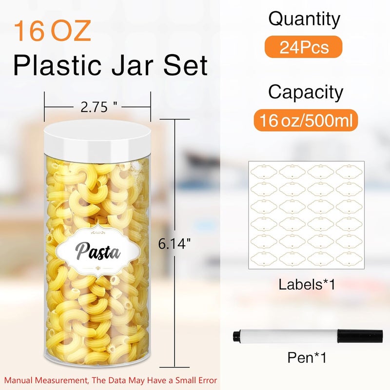 PeacePeo 24 Pcs Plastic Jars, 16 OZ Plastic Jars with White Lids Clear Airtight Slime Containers Refillable Round Empty Storage Containers Jar for Kitchen & Household Dry Food Storage - Image 2